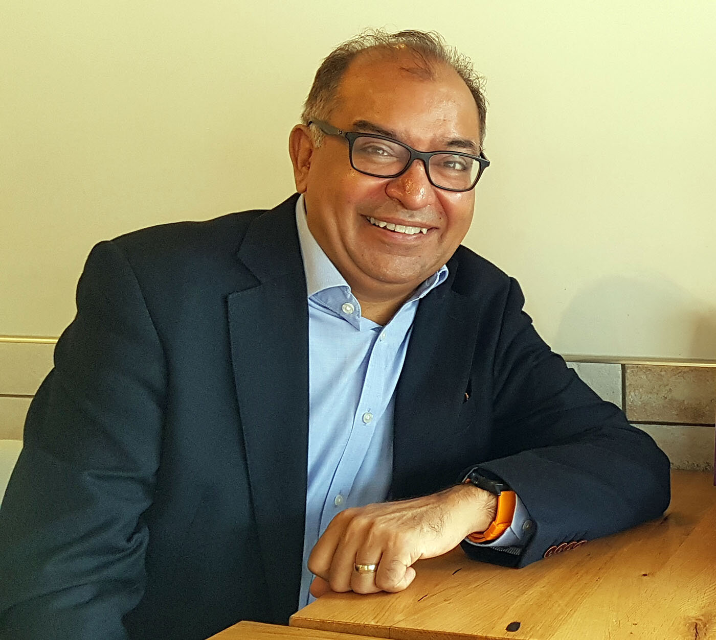 Mehool Sanghrajka at the Ahimsa Café, a popular vegan haunt regularly frequented by members of West London’s Jain community 