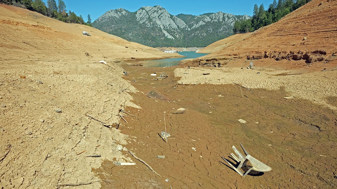 Shasta Reservoir — Shasta Reservoir dropped to 195 feet below its capacity in 2021, one of its lowest years on record. July 12, 2021. Tom Levy/The Spiritual Edge