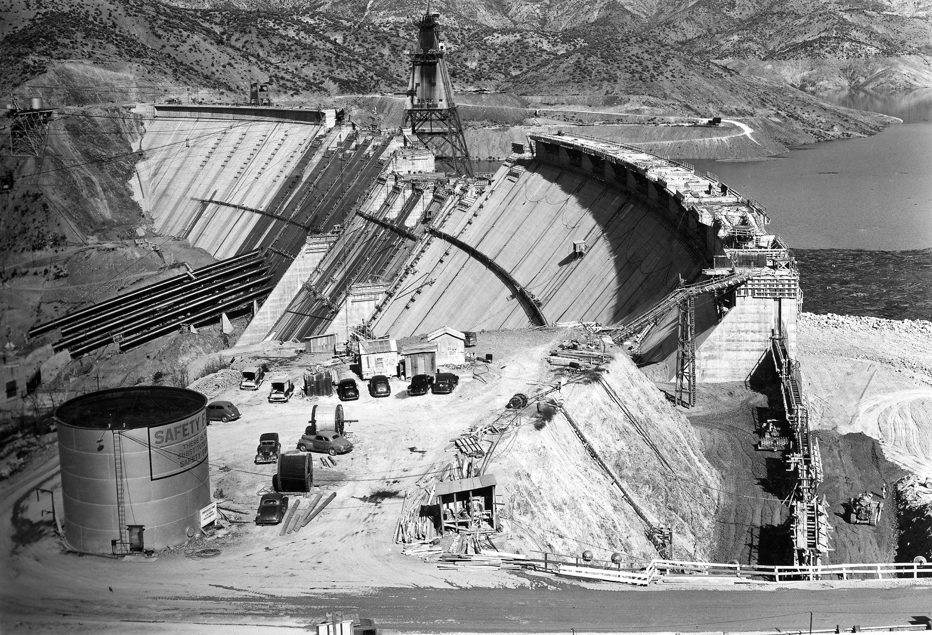 Shasta County — At the time of its construction, Shasta Dam was the second largest concrete dam in the country, built with 15 million tons of concrete. March 16, 1944. P.E. Norine/U.S. Bureau of Reclamation