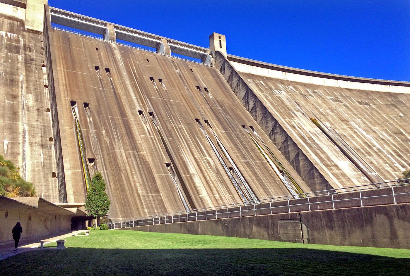 Shasta Lake, CA — Shasta Dam has 18 valves on its spillway. They help prevent reservoir overflow when it fills during especially wet years. October 11, 2018. Judy Silber/The Spiritual Edge